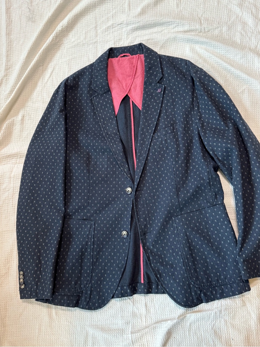Benton 46R Men's Navy Dot Sport Blazer with Pink Lining